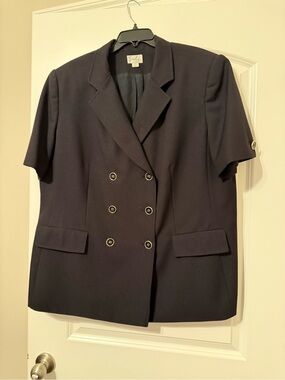 Emily Double-Breasted Short-Sleeve Black Suit w/ Matching Skirt